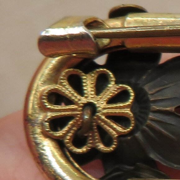 Vintage Neiger Brothers Czech Glass Cabochon Stone Floral Bar Brooch - Picture 7 of 8